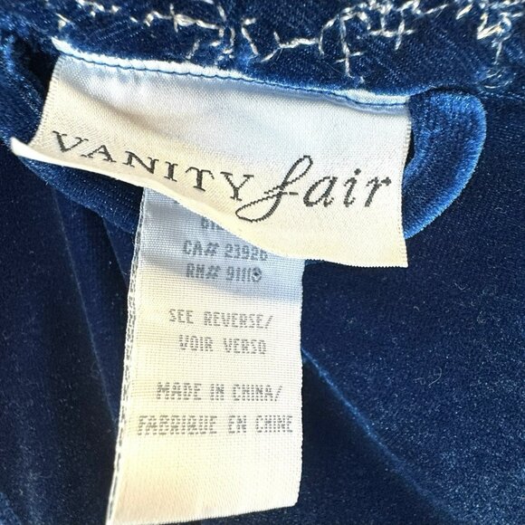 Vintage Vanity Fair Velour Robe Womens Size Large Blue Belted Velvet - Picture 7 of 8